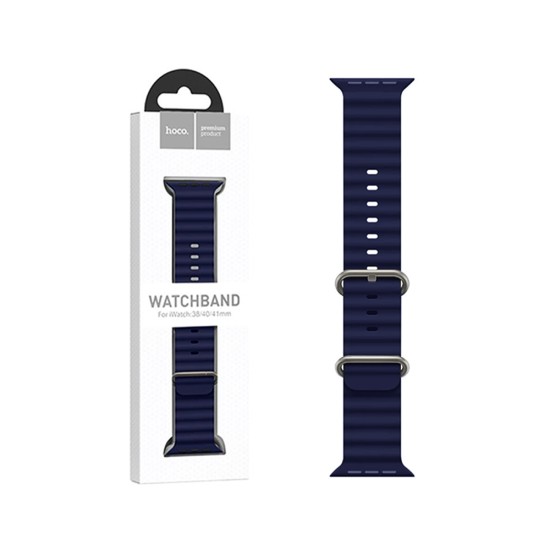 Hoco Double Buckle Silicone Bracelet for iWatch WA12 Original Series Marine (42/44/45/49mm) Blue